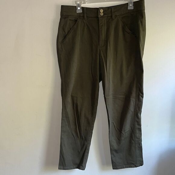 EXCELLENT CONDITION WOMENS 12 DEMOCRACY “AB” SOLUTION HI-RISE OLIVE GREEN PANTS - Picture 1 of 7